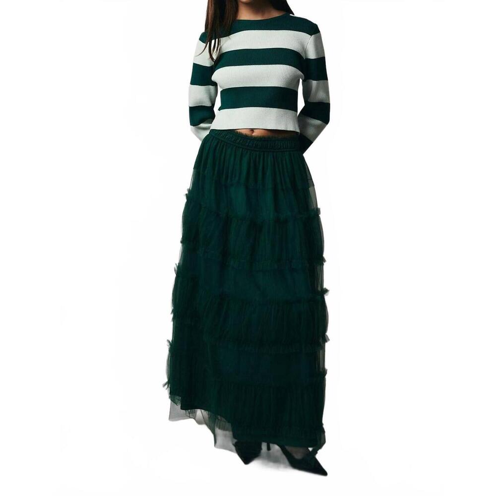 NEW SUNDAY EDITION holly tiered midi skirt in green